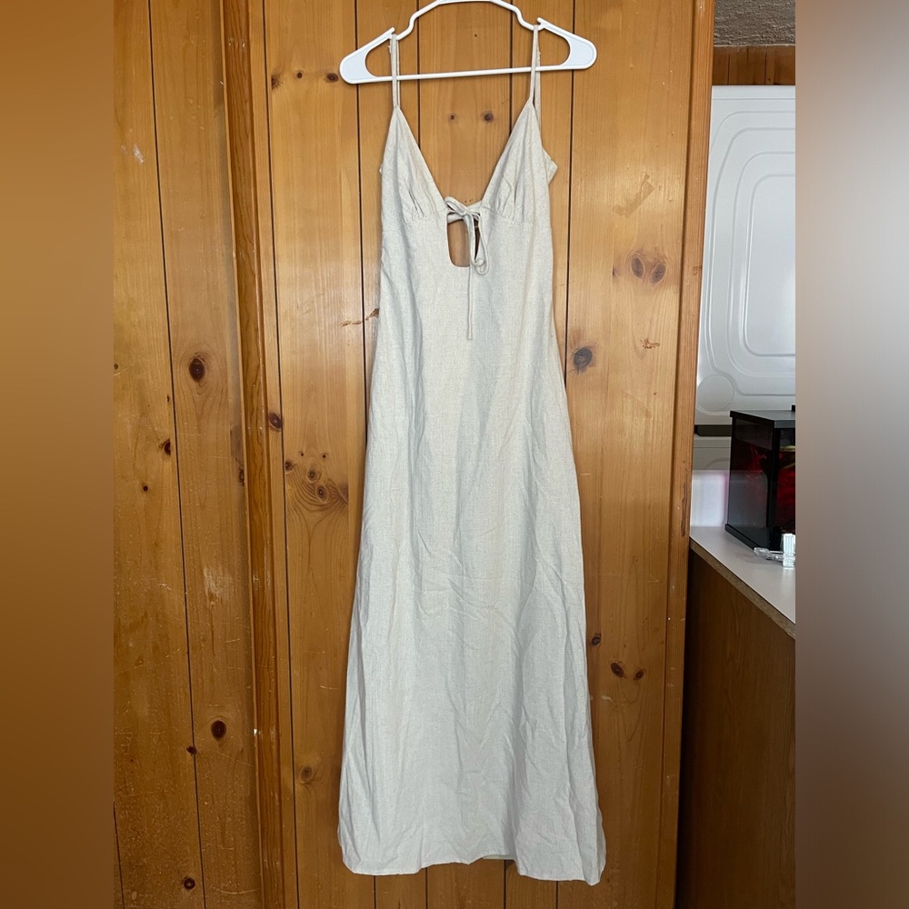 Women's Cream Tie-Front Maxi Dress